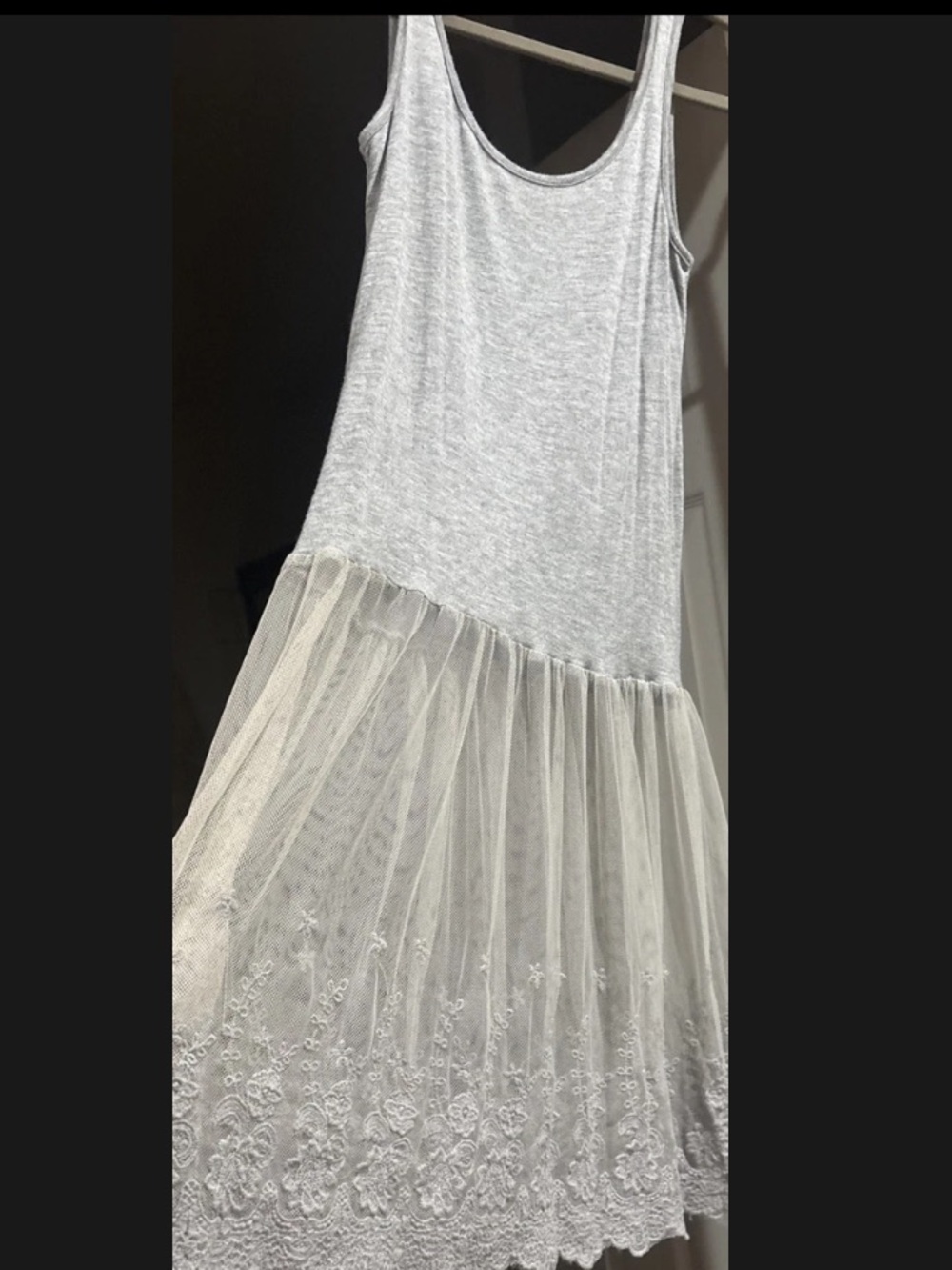 PPLA Light Grey Knit Slip Dress with Cream Tulle Lace Skirt